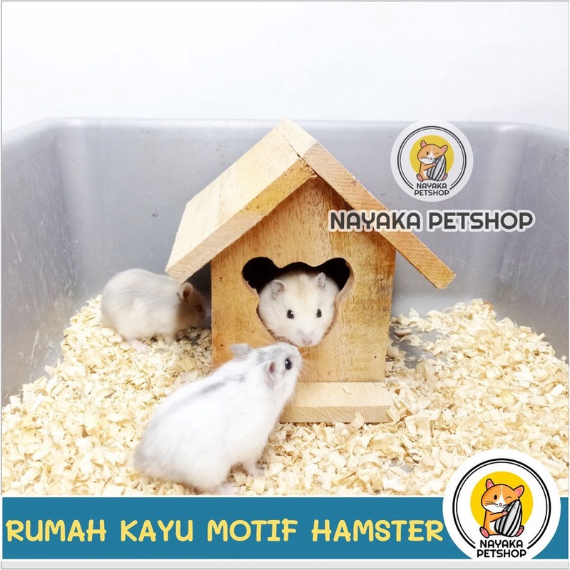 Rumah Hamster Kayu Atap Segitiga Motif Hamster Wooden Home Kandang Hewan House Sarang Tupai