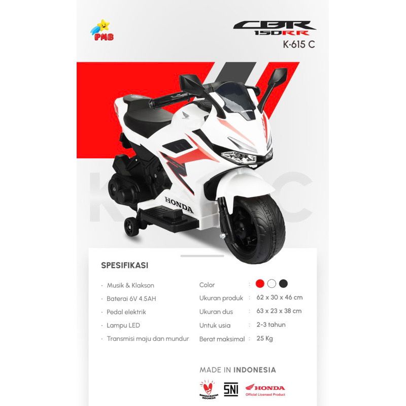 (BANDUNG) Sepeda Motor Aki Mainan Anak Cas Baterai PMB PCX K-612C / CBR K-615C Honda PCX Lisensi Res