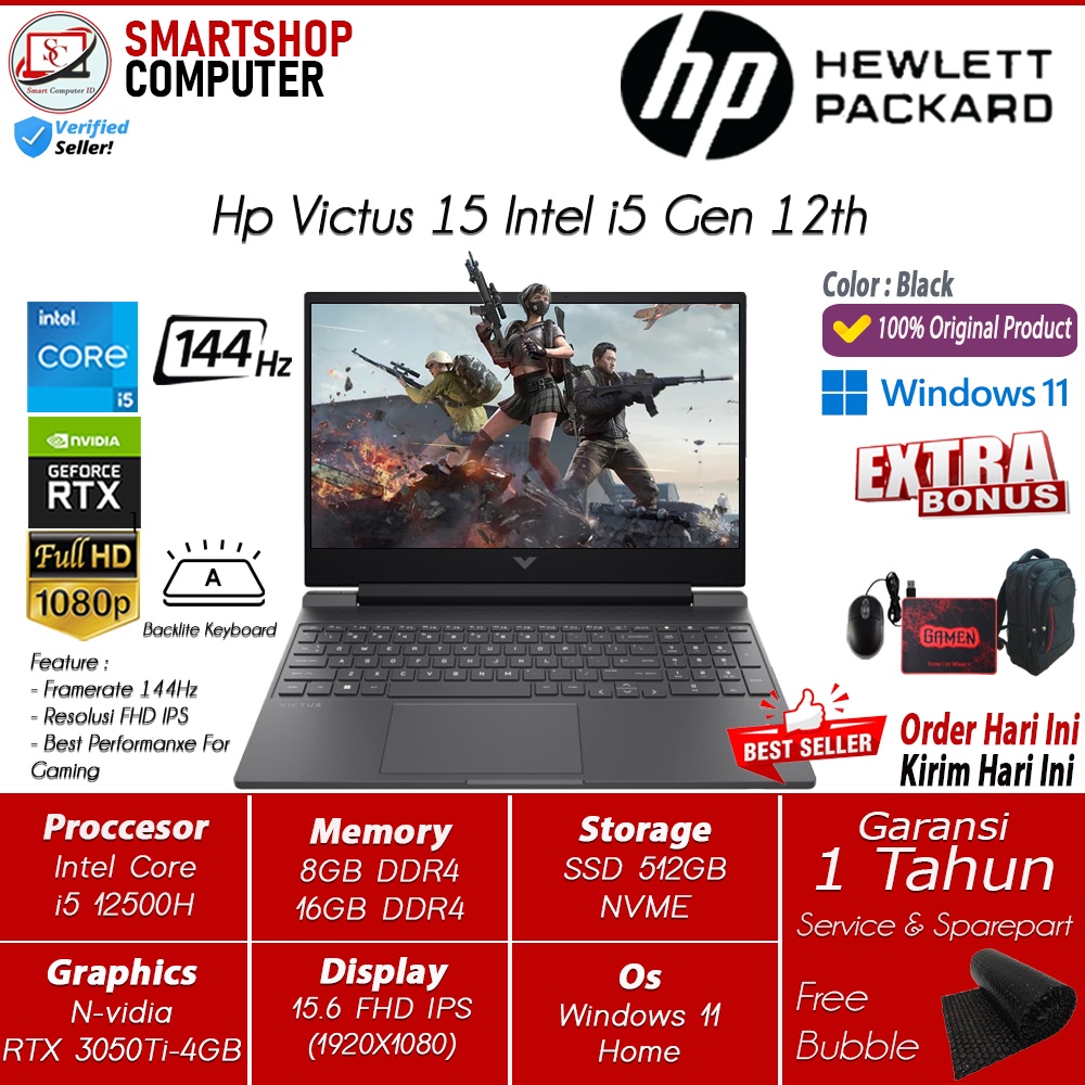 Laptop Gaming HP Victus 15 Intel I5 12500H 32GB 1TB RTX3050TI 4GB 144HZ Windows11 Home