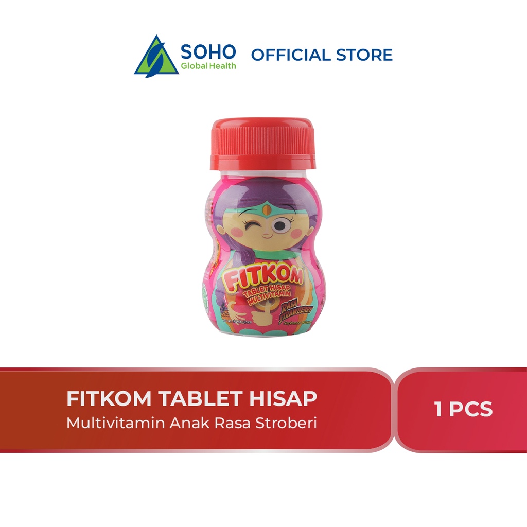 Fitkom Tablet Hisap Multivitamin Anak Rasa Stroberi Botol @21 Tablet