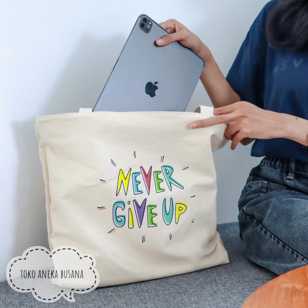 Tote Bag Wanita Kanvas Resleting Totebag Kuliah Aesthetic Bahan Premium