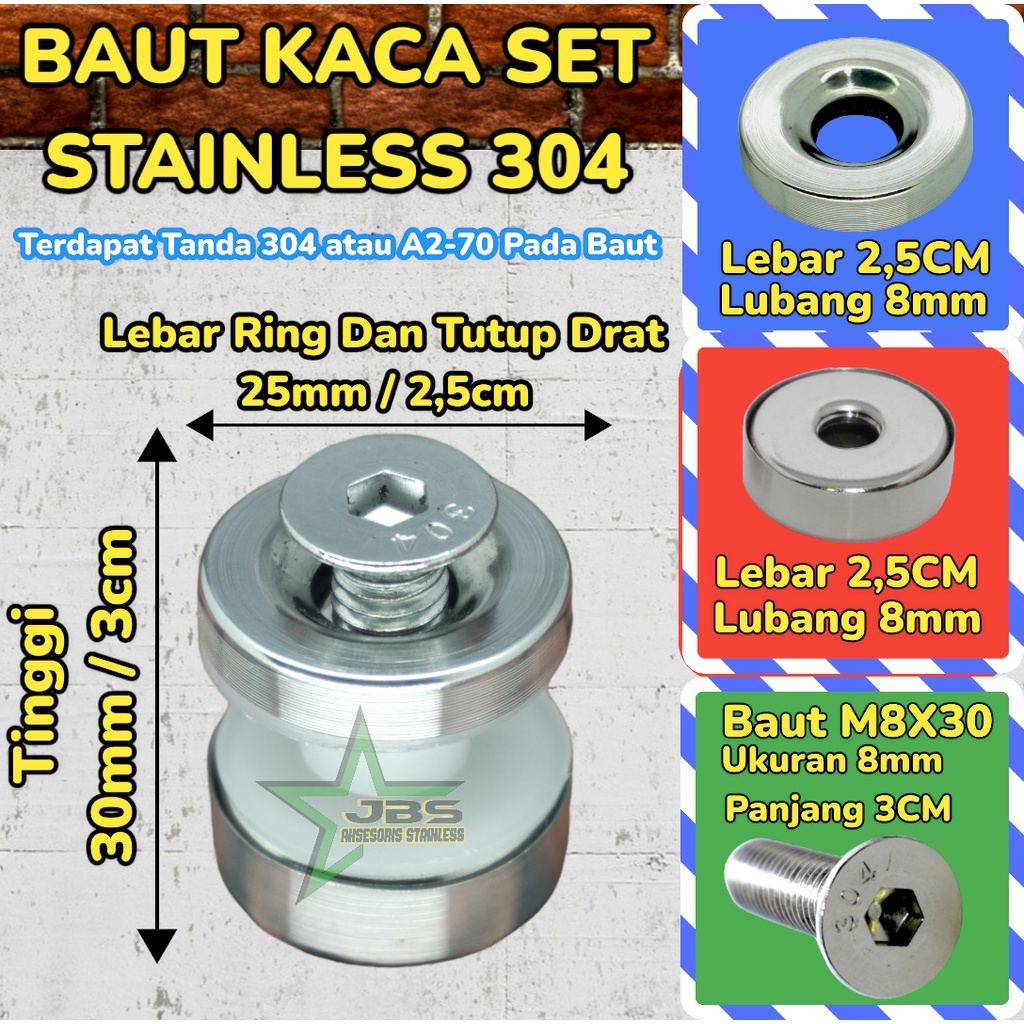 BAUT KACA SET SUS 304 STAINLESS STEEL