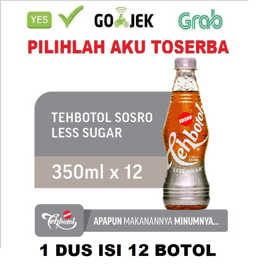 Teh Botol Sosro LESS SUGAR PET 350 ml - ( HARGA 1 DUS ISI 12 pcs )