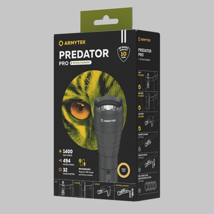 Terlaris Armytek Predator Pro Magnetic, Warm, 494 Meter, 1400 Lumen, Original