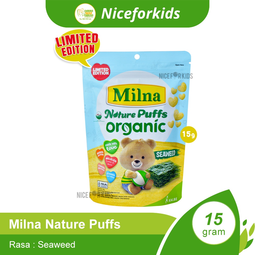 MILNA Nature Puffs Organic 8+ Rasa Seaweed 15gr / Milna Puff Cemilan Bayi Organic Rasa Rumput Laut