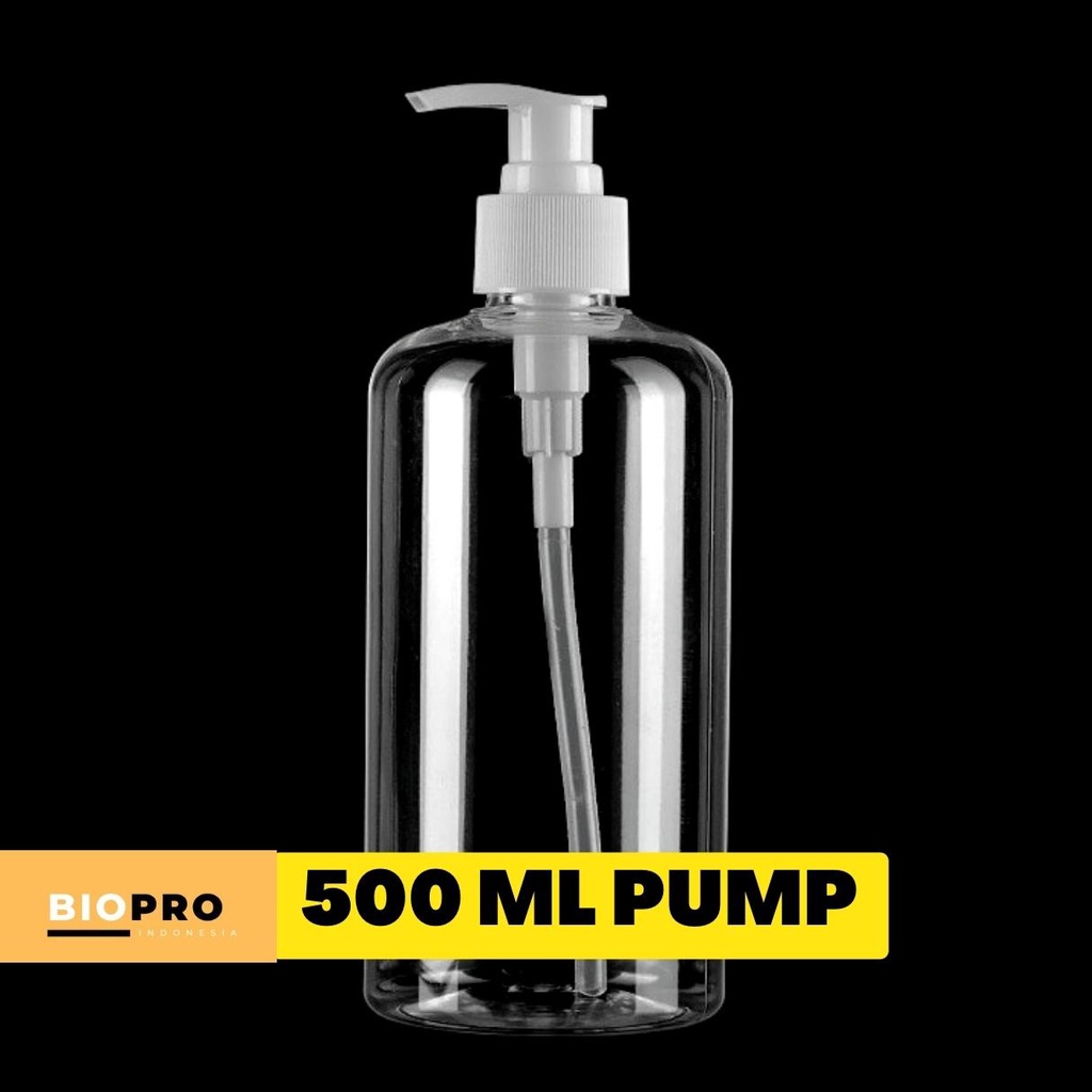 Botol Plastik PET 500ml neck 24mm bening Tutup Pump Lotion Natural Bening