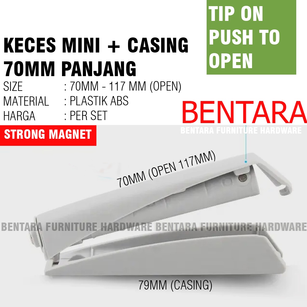 70MM KECES TIP-ON PUSH OPEN WITH CASING -  HEAD MAGNET PANJANG PUSH TO OPEN DAMPER BUFFER PUSH OPEN MINI LATCH