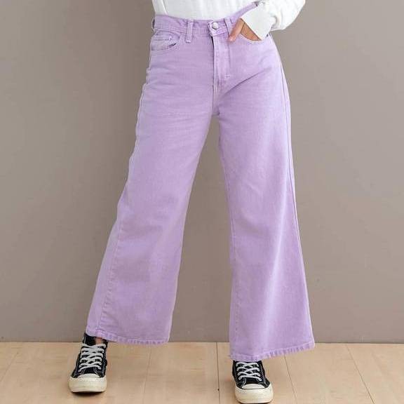 CELANA KULOT JEANS LILAC HIGHWAIST WANITA KEKINIAN / BOYFRIEND JEANS - - Ungu, M