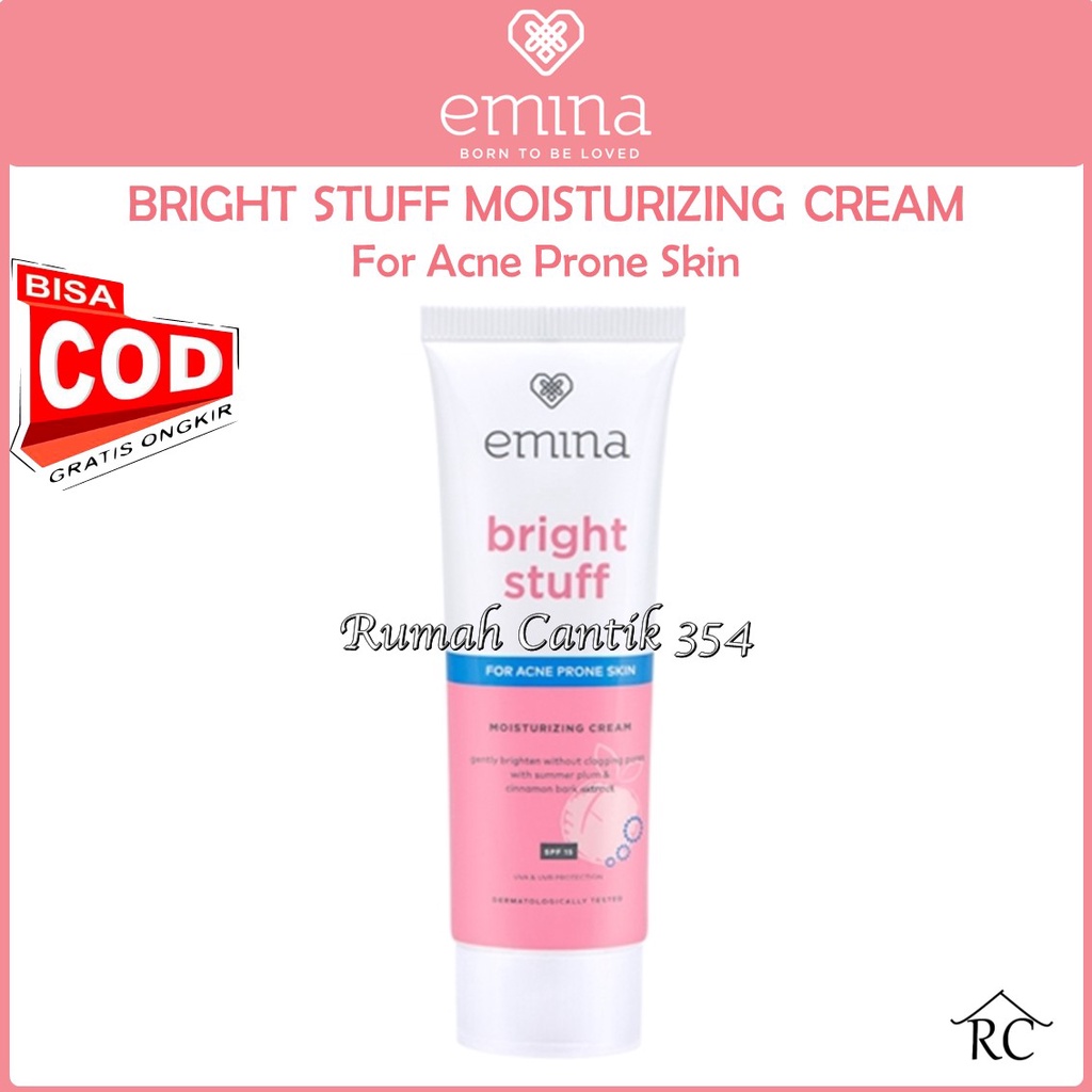 Emina Bright Stuff Moisturizing Cream 20 mL for Acne Prone Skin Pelembab Wajah Cerah Glowing Anti Kusam RUMAH CANTIK