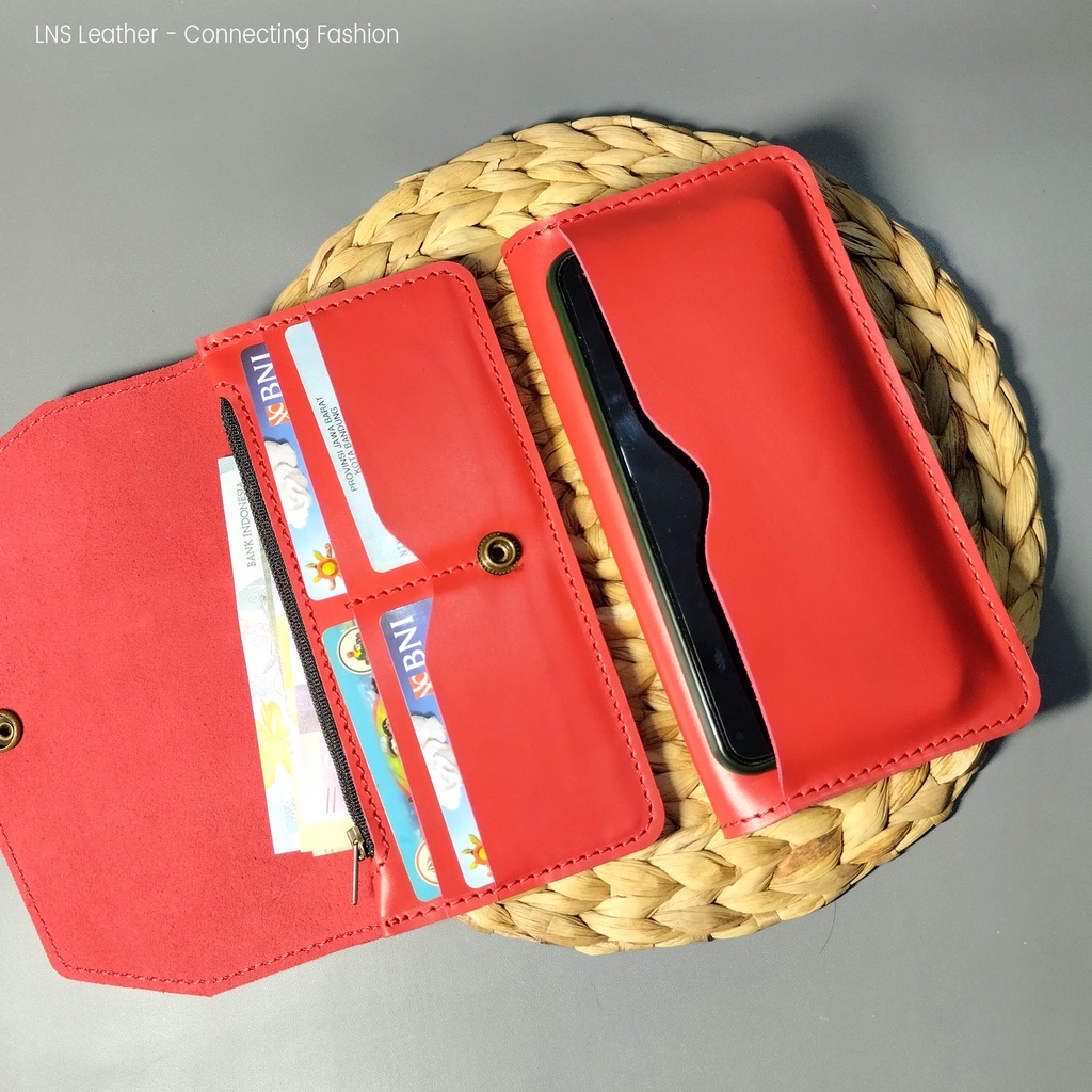 Dompet Panjang Muat HP Dompet Kulit Wanita Pria RED