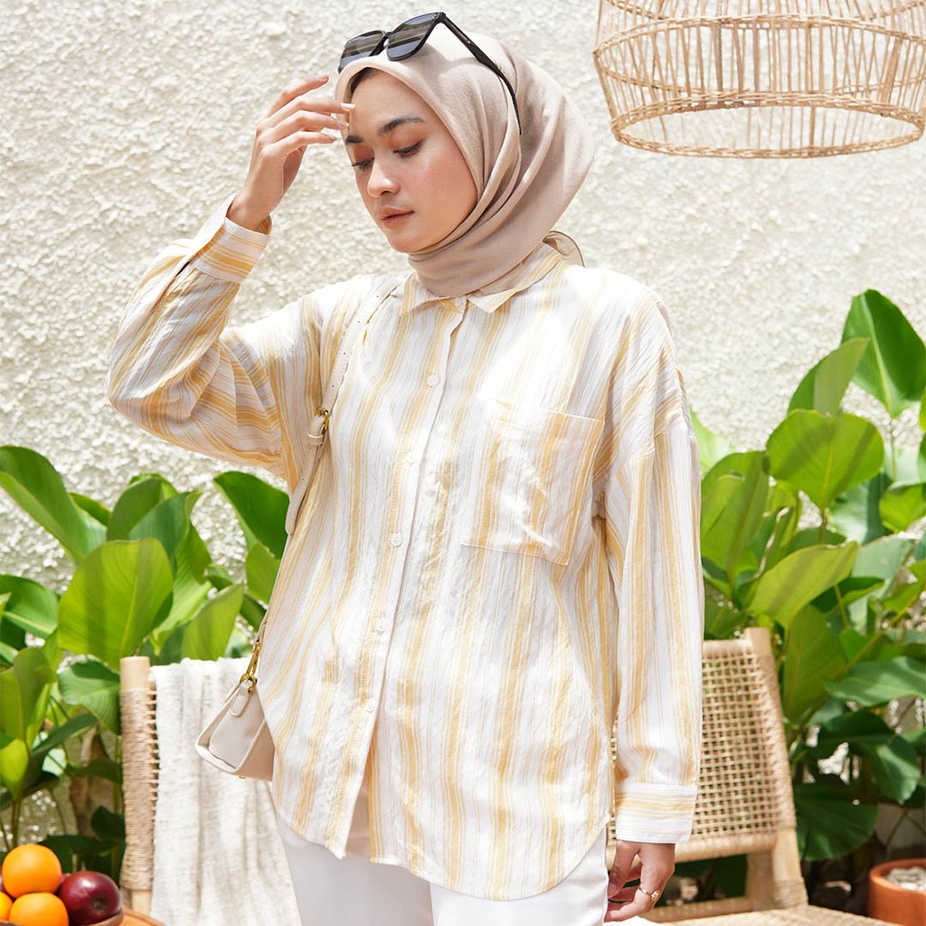 Ms Daisy Angelica Crinkled Cotton Oversized Shirt Baju Atasan Kemeja Wanita Kasual Muslim Korea