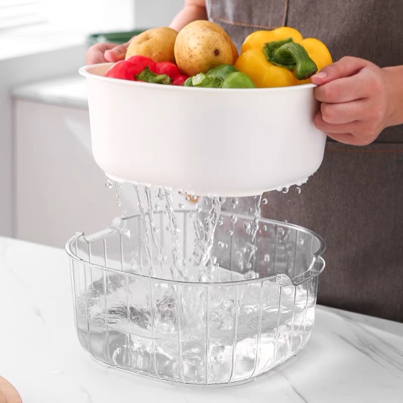 Baskom Pencuci Sayuran Saringan Buah/ Multifunctional Double-layer Vegetable Drain Basket