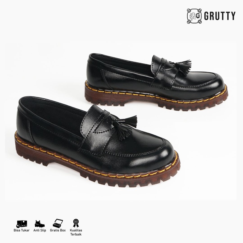 Sepatu Pria Loafers Grutty Tassel Formal Hitam