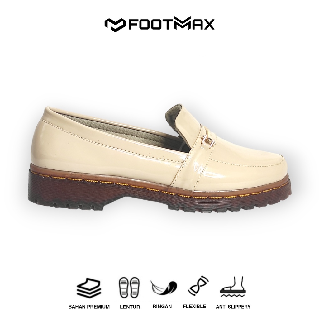 Sepatu Docmart Wanita Cream Kilap Sepatu Wanita Loafer Slip On Sepatu Kerja Wanita Casual Formal Termurah