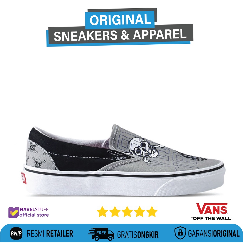 VANS Slip On Classic (New Varsity) Grey / Drizzle Black Original Resmi BNIB