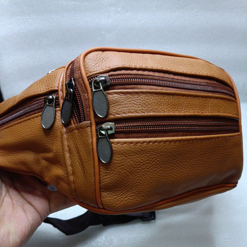 Tas Pinggang Kulit Pria Asli || Tas Kulit Pria 7 Resleting