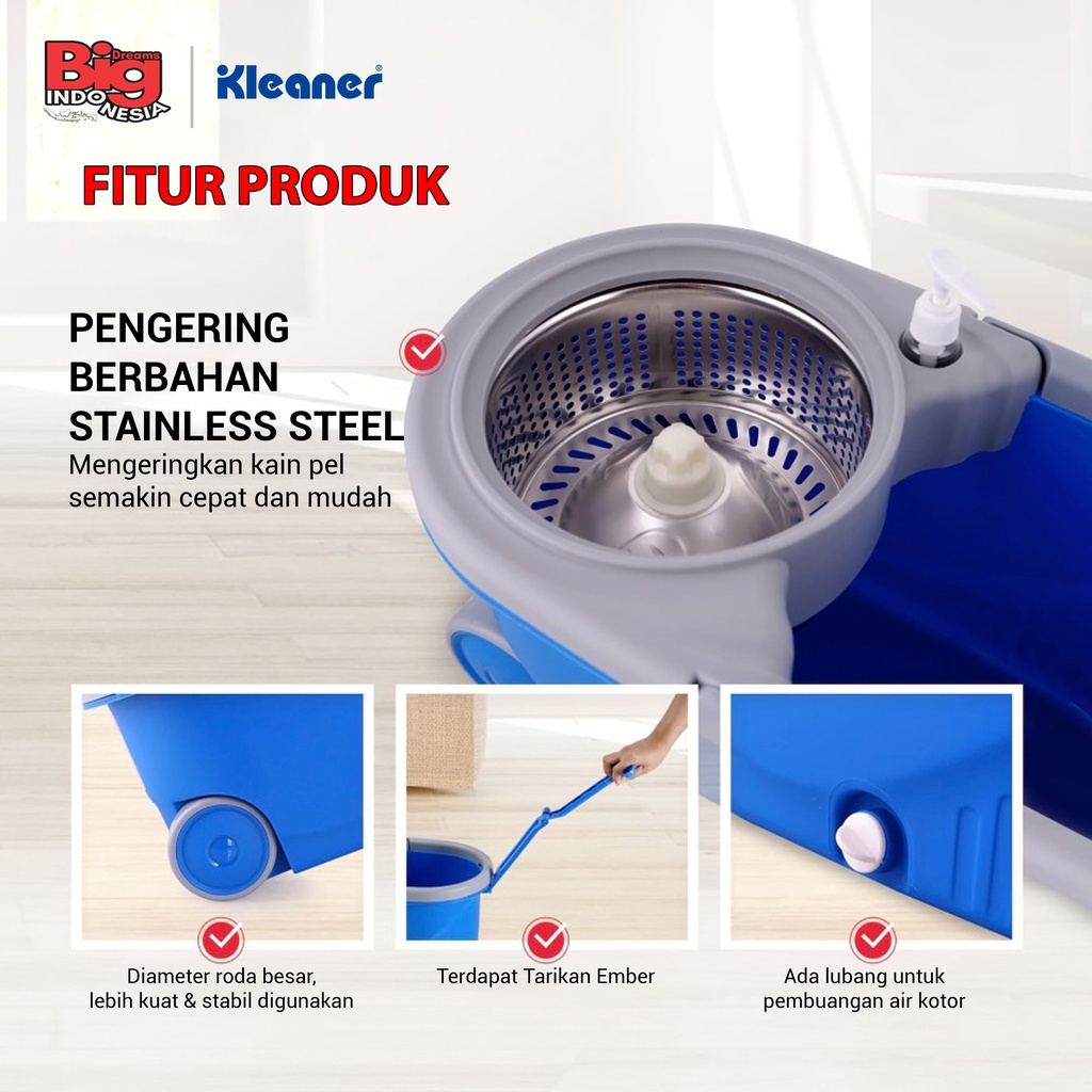 Alat Pel Putar Tornado Mop Mikrofiber Spin Mop 1 Set Pembersih Lantai Kleaner GST002