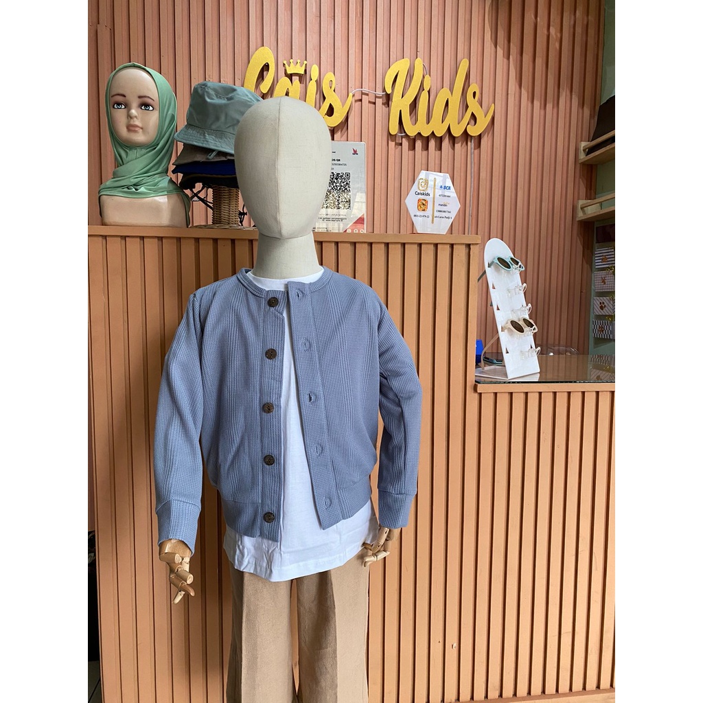 Cardigan bahan knit waffle rib outer mantel untuk bayi &amp; anak perempuan umur  1 2 3 4 5 6 7 8 tahun