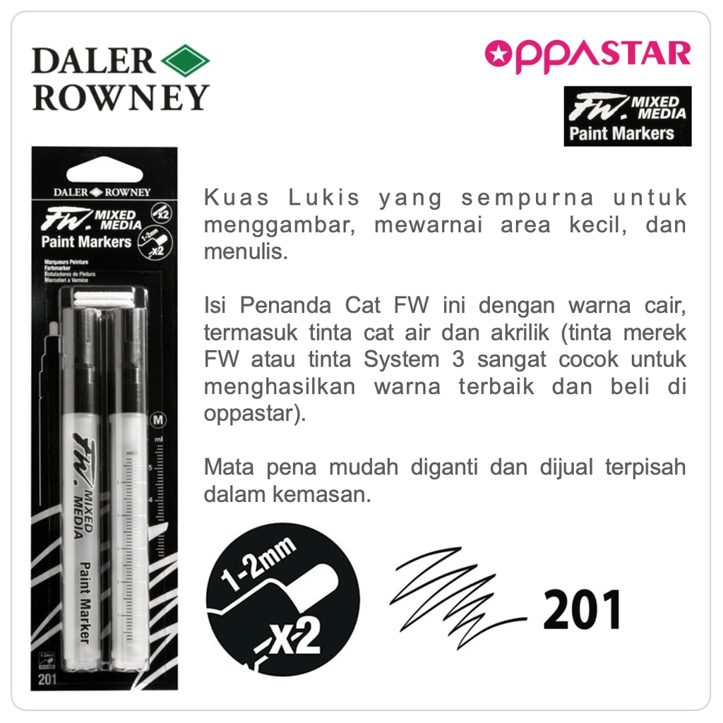 

Kuas Lukis Cat Air / Acrylic Daler Rowney FW Marker M 1-2mm 160320201