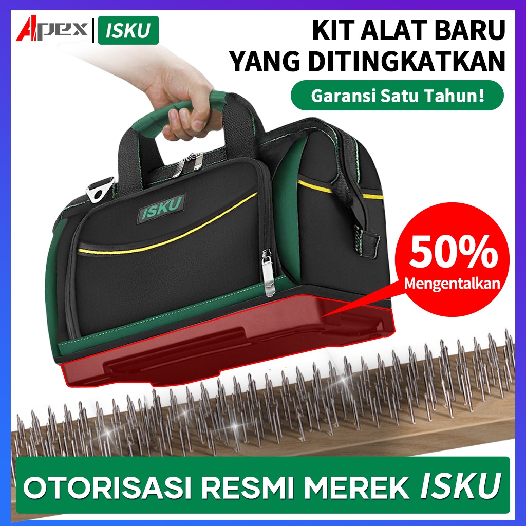 ISKU Tool Bag Besar 20 inch 1680D Kain Oxford Tas Perkakas Anti Air Tool Bag Perkakas 15 17 20 inch Tas Alat Pro