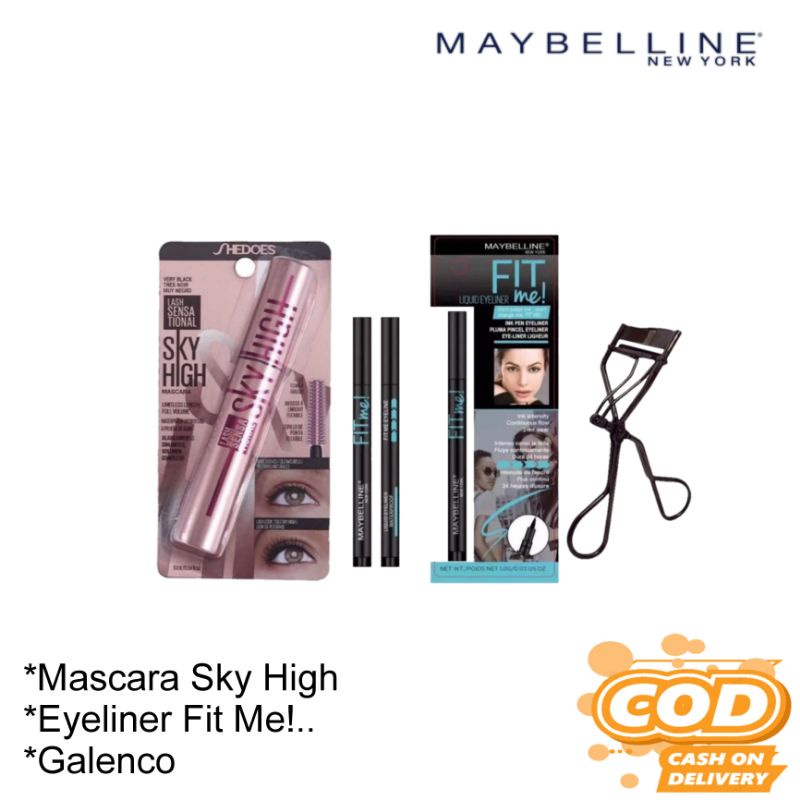 3in1 Mascara Sky High Waterproof - Eyeliner Gel Maybelline Fit Me - Galenco