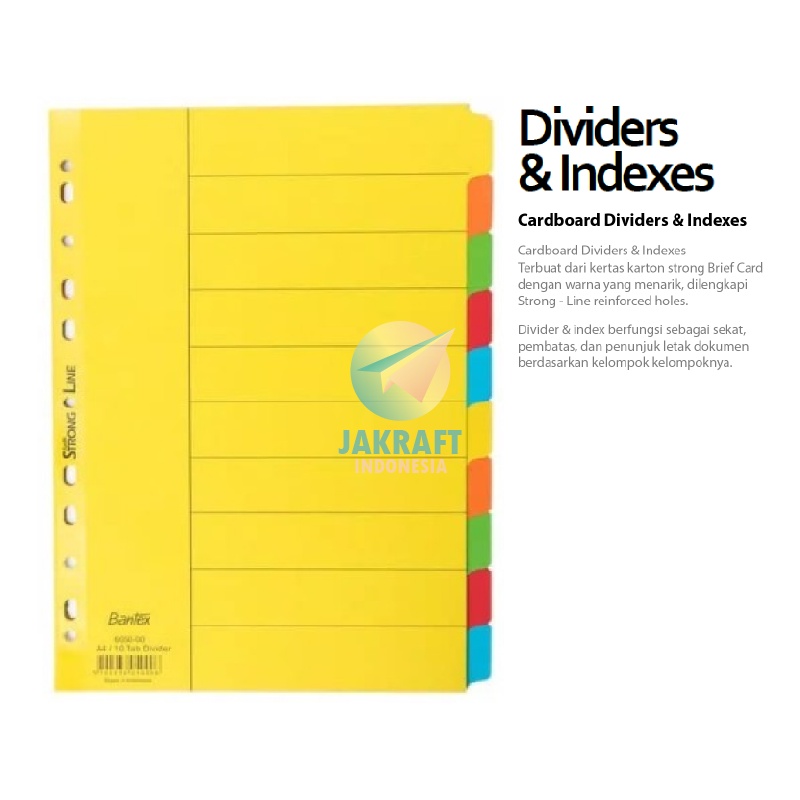 

(1 Set) Divider Pembatas Kertas Dokumen Binder Ordner BANTEX 6050 A4 isi 10 Tab Index Polos