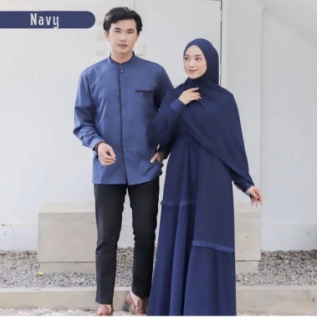 Baju Gamis Couple Syari Edisi Lebaran Pasangan Remaja Suami Istri Elegant Terbaru 2023 Model Kekinia