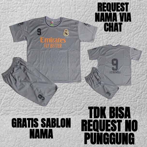 baju kaos bola anak setelan baju bola anka madrid abu 5-12 th