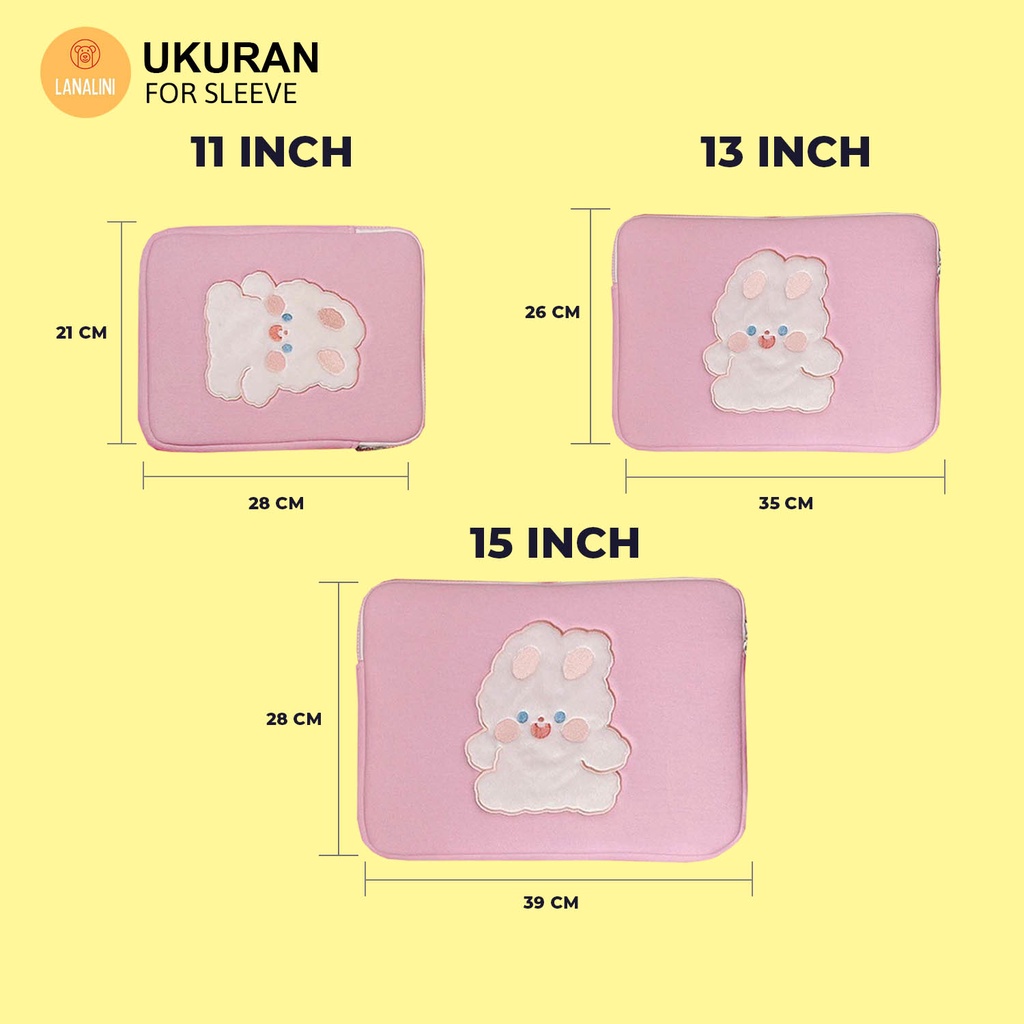 Sleeve Pouch Sarung Tas Bag Case Ipad Tab Tablet Macbook Air Pro Laptop Asus Acer Lenovo HP Huawei 11 12 13 14 15 inch Motif Gambar Rabbit Kelinci Bunny Warna Pink Lucu Cute Murah Korean Model