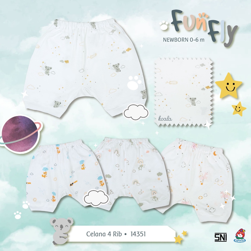 Ichigo Stelan Pendek Oblong Putih Fun Fly (3 Pcs) IC-SPOBP/3