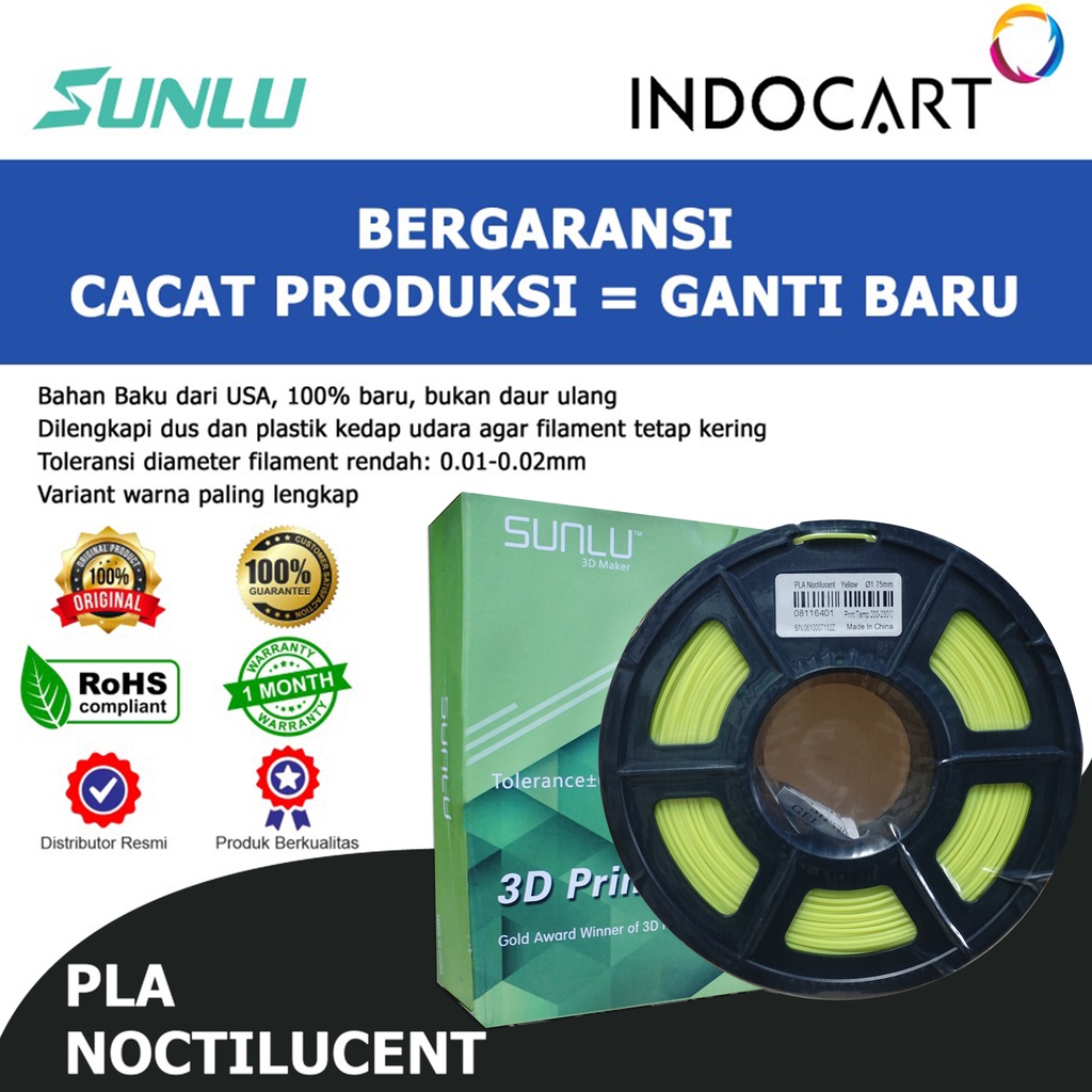 INDOCART Tinta Filamen 3D Printer Filament SUNLU PLA Noctilucent 1kg