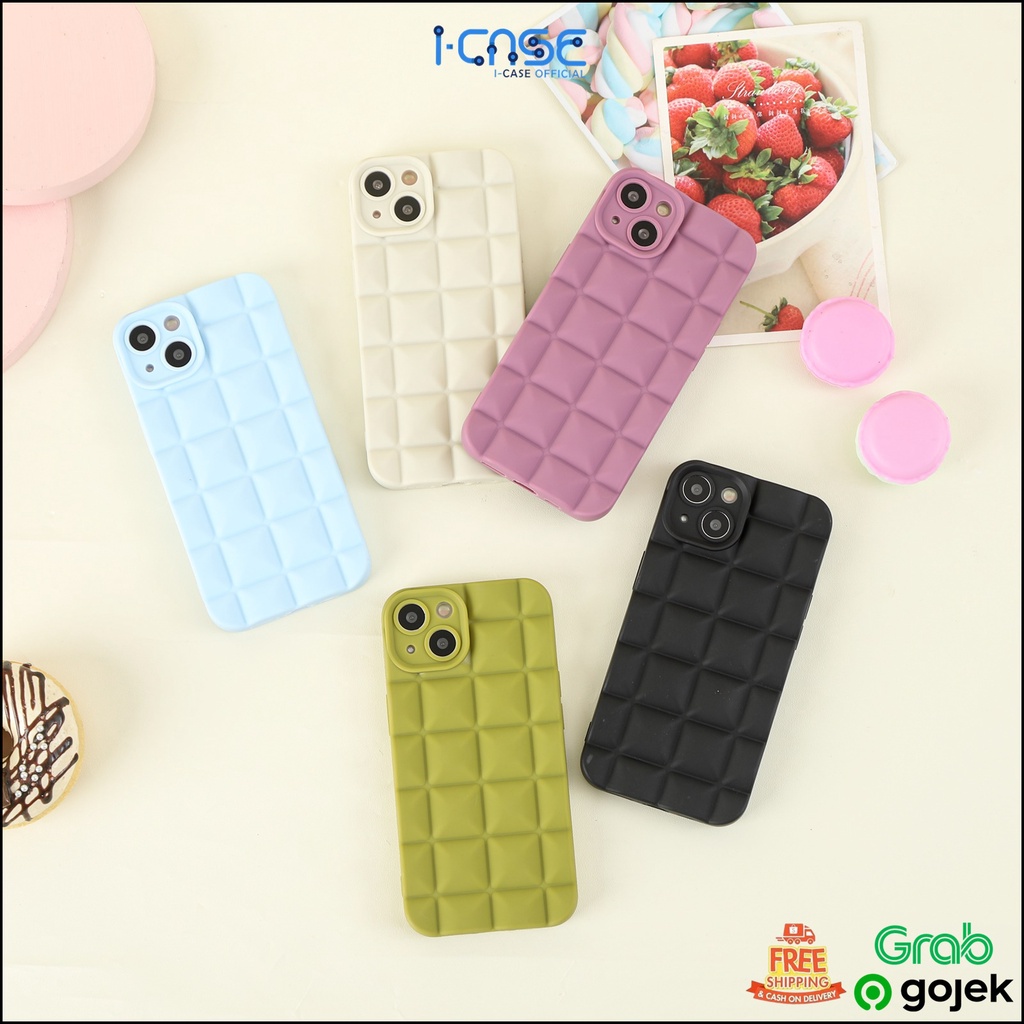 Silicone Waffle Square Full Lenscover Case for iPhone 7 8 PLUS XR X XS 11 12 13 14 Plus Pro Max