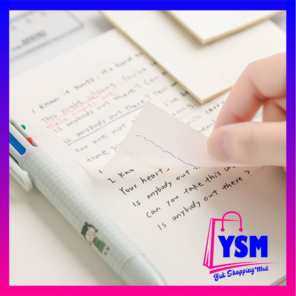 

YSM Set Kertas Notes Transparan 50 Lembar Label Stickers PET Tahan air dan halus Kertas Memo Kertas Tempel Anti Air Untuk Sekolah