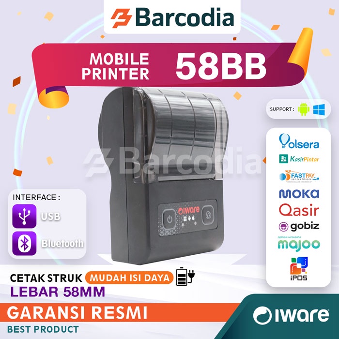 MOBILE PRINTER BLUETOOTH THERMAL STRUK KASIR IWARE MP-58BB - 2000MAH - PORTABLE PRINTER BLUETOOTH 58MM
