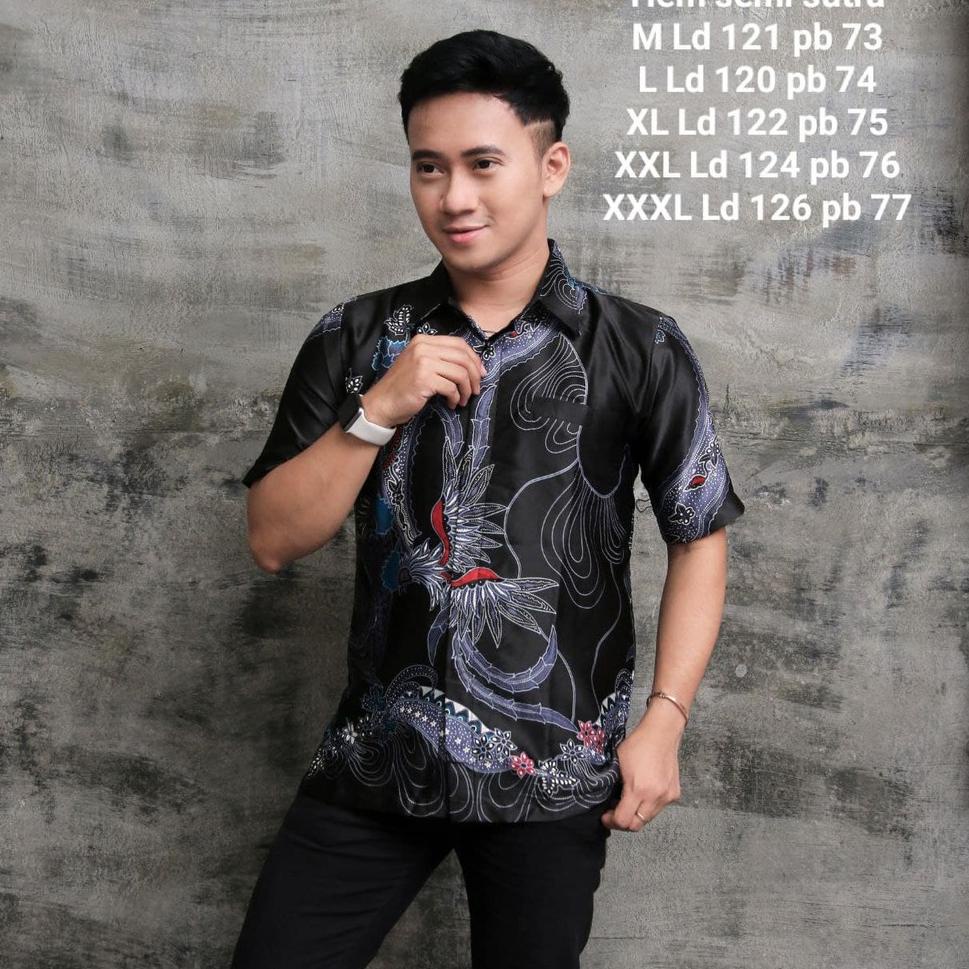 LANGSUNG KIRIM Baju Batik Pria Lengan Pendek Semi Sutera Hem Laki Laki Sutra Ukuran Regular Asli Pek