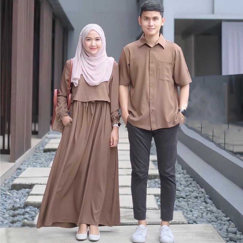 Baju Gamis Couple Keluarga Suami Istri Pasangan Terbaru Buat Kapelan Kemeja Dan Gamis Batik Kombinasi Polos Remaja Simple Dan Modis Cod  Nino Couple Baju Pasangan Cp Dress Set Kemeja  Outfit Muslim Pesta Kondangan Lebaran Premium Termurah Terlaris
