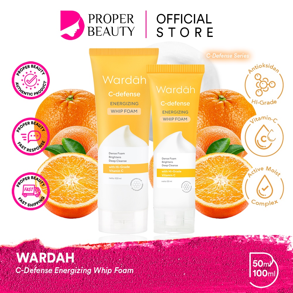 WARDAH C-Defense Energizing Whip Foam Indonesia / Pembersih Wajah 50ml 100ml / Dense Foam Brightens Deep Cleanse With Hi-Grade Vitamin C / Skincare Face Care Series / Treatment Perawatan / Creamy Wash Mist Serum DD Cream Sleeping Mask Mousse Moisturizer