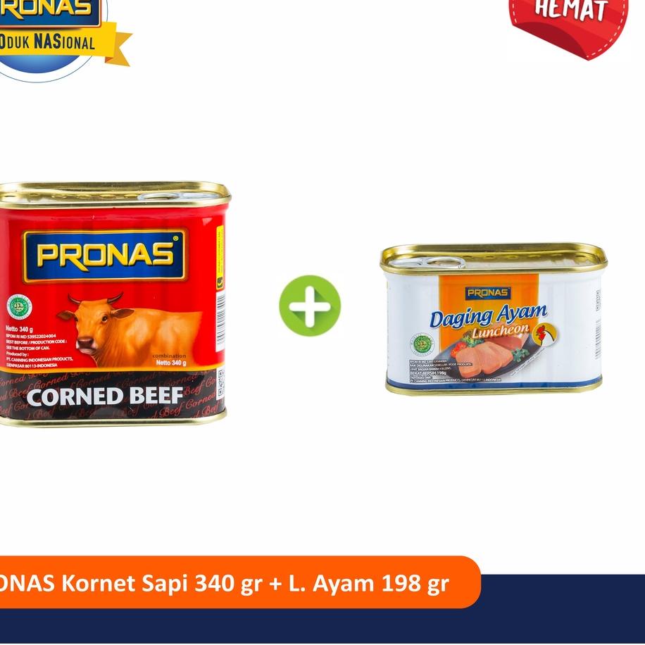 

✮ Pronas Kornet Sapi 340 g dan Luncheon Ayam 198 g bundling 2 pcs ♔