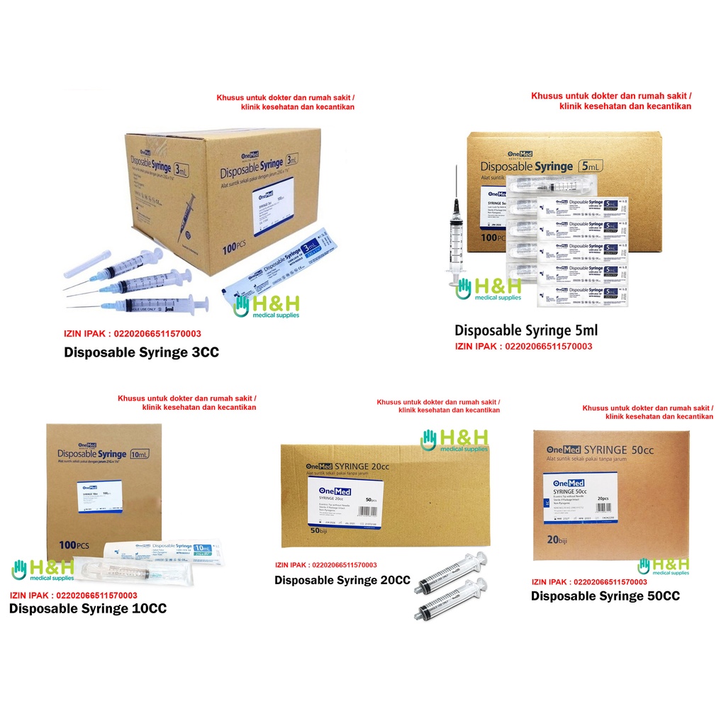 Disposable Syringe Onemed / Disposable Syringe 1cc 3cc 5cc 10cc 20cc 50cc / Spuit 1cc 3cc 5cc 10cc 20cc 50cc