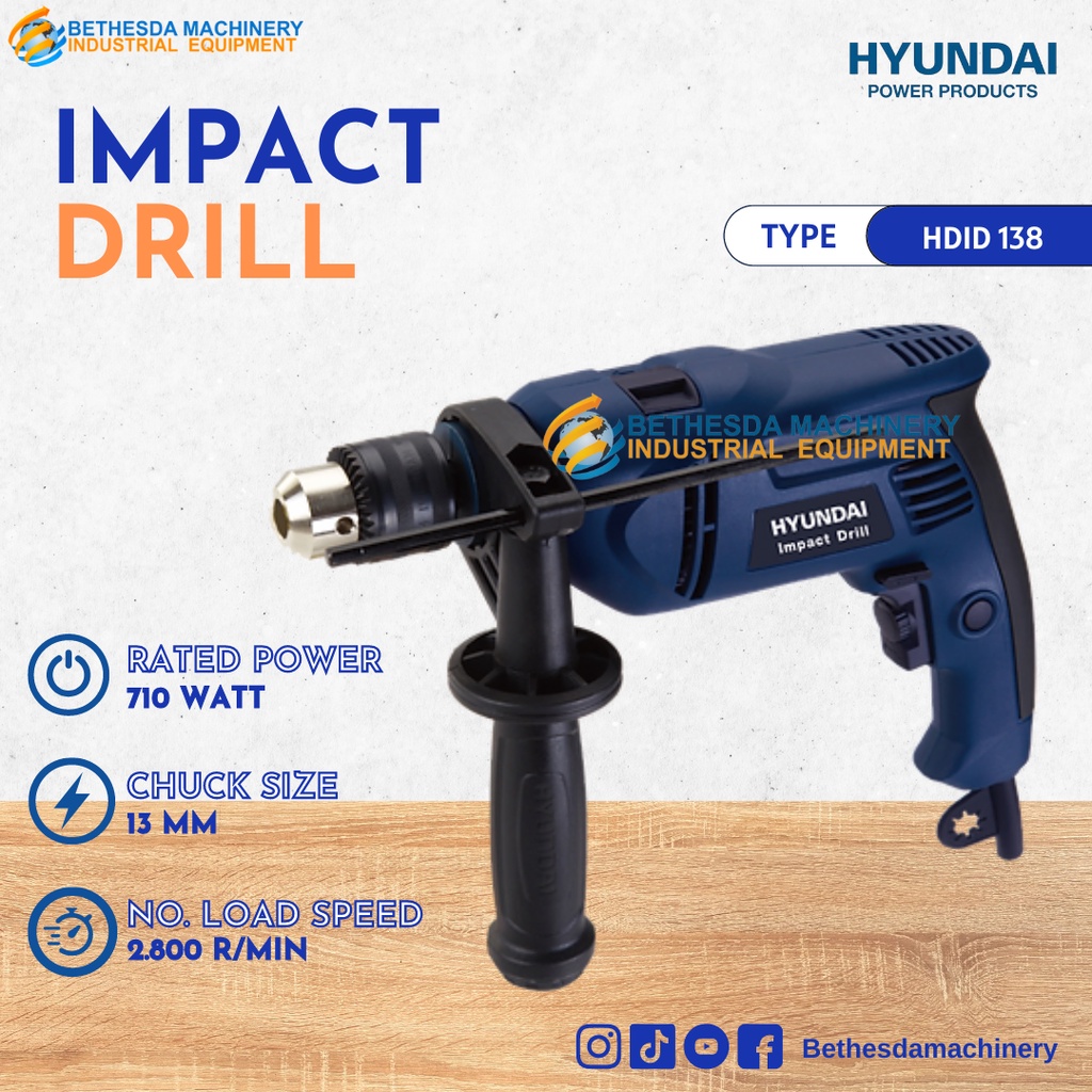 Mesin Bor Listrik Impact Drill Listrik Hyundai HDID 138 Bor Beton 13mm
