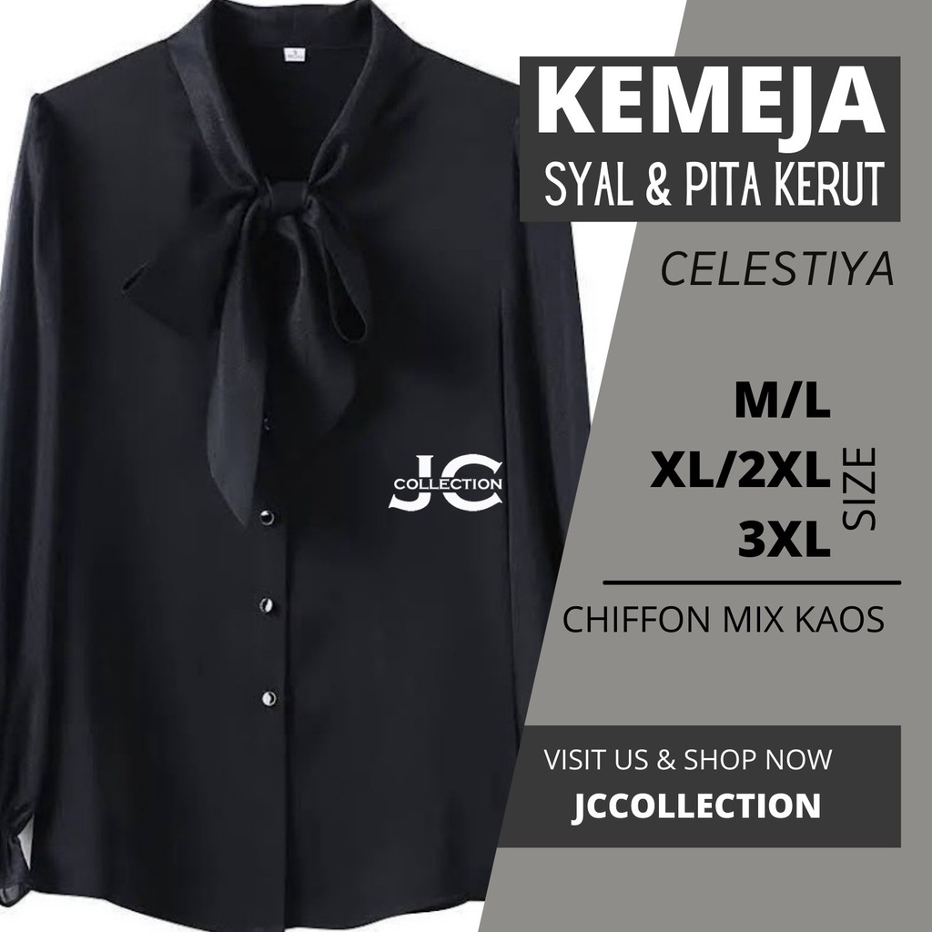 Kemeja lengan panjang Sifon wanita variasi syal leher model terbaru Celesstiya JCCollections