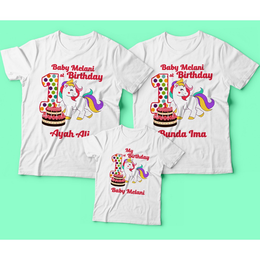 Tshirt kaos distro dewasa dan anak family couple birthday unicorn nama kamu