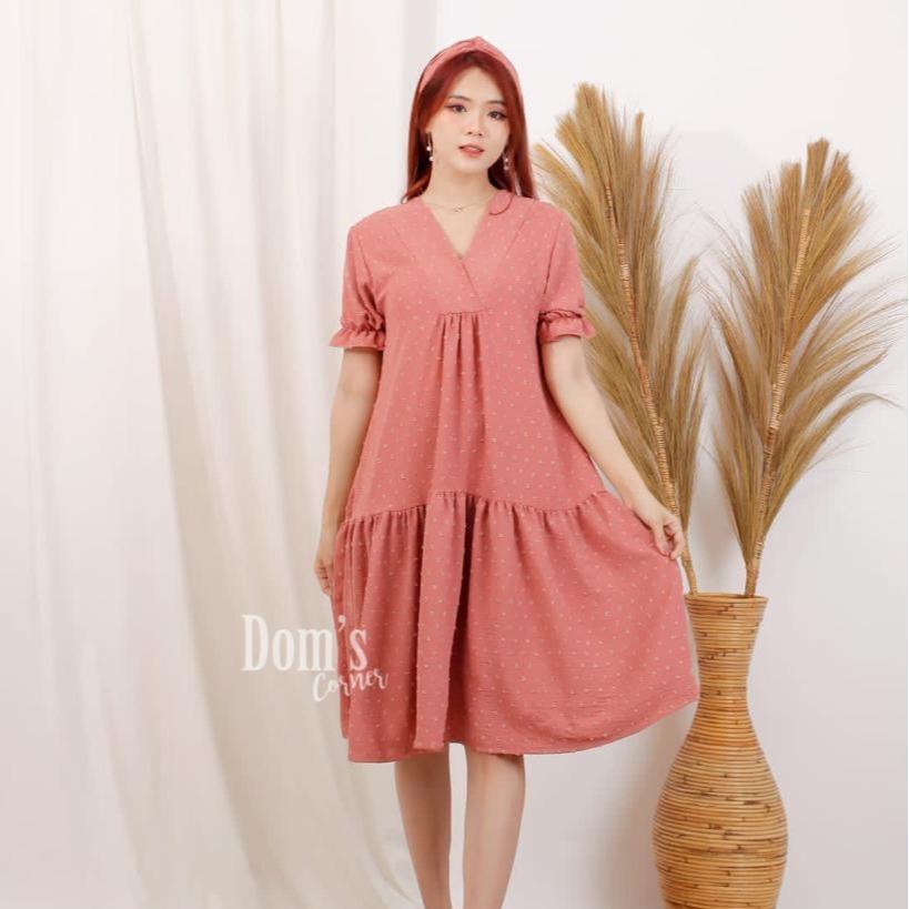 Domscorner - Ruffle polka dress - dress big size dan all size - dress ukuran jumbo dan all size