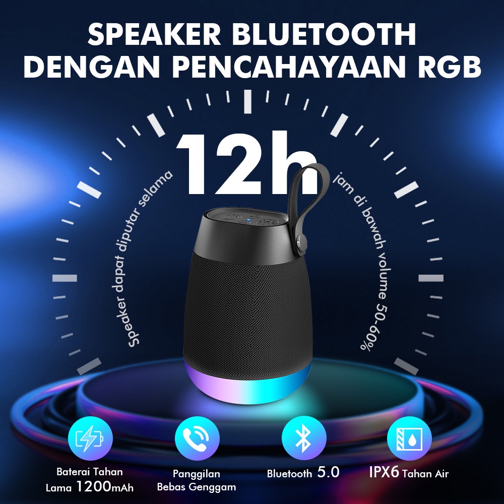 POPCORN Speaker Bluetooth 5.0 Subwoofer Wireless Bluetooth Speaker dengan RGB Light Portable Waterproof Speaker Outdoor