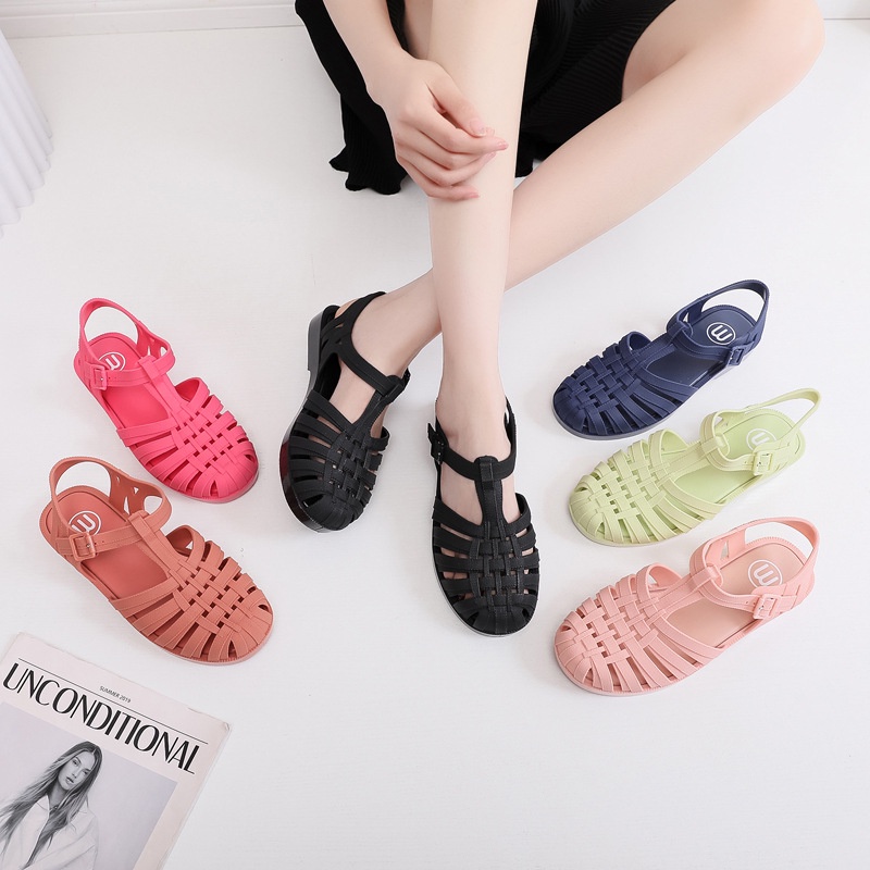 Sandal Jelly Macaron Ukuran Dewasa Warna Matte Hollow Shoes Import