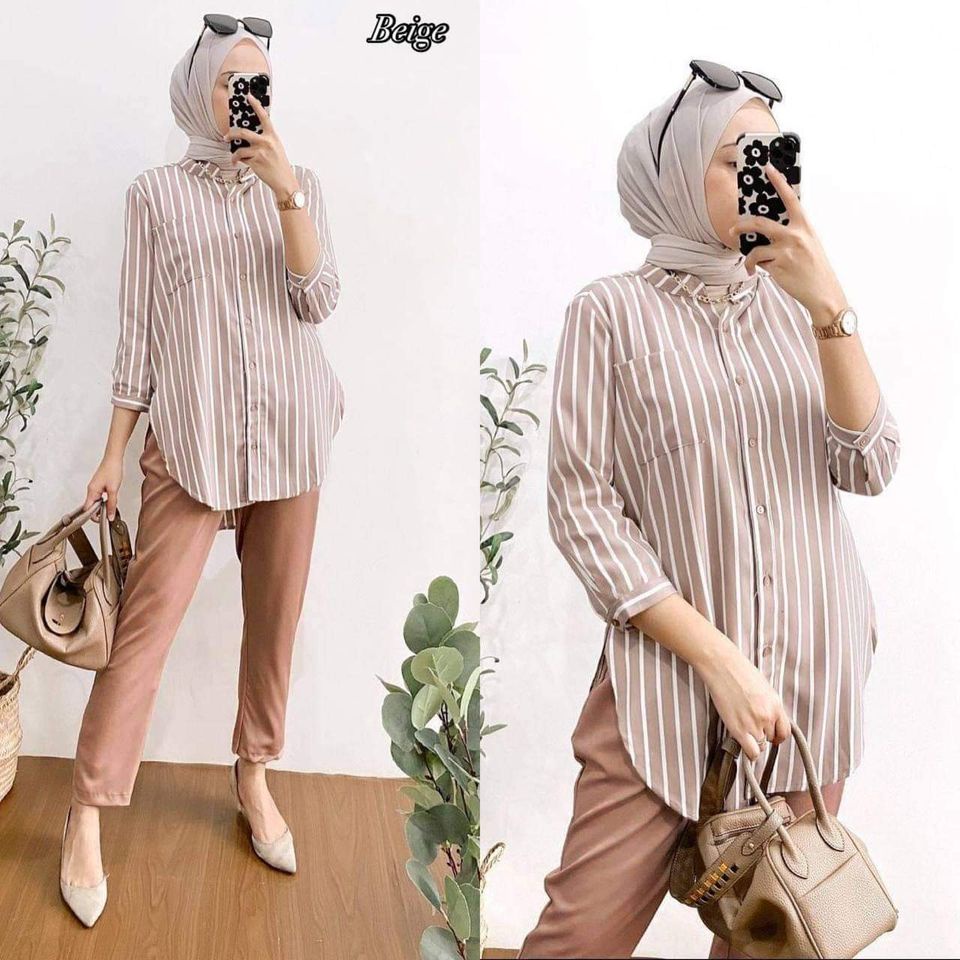 ONE SET SALUR SETELAN KERJA WANDA WANITA SHAKILA TWILL PREMIUM FULL KANCING KERAH SYANGHAI