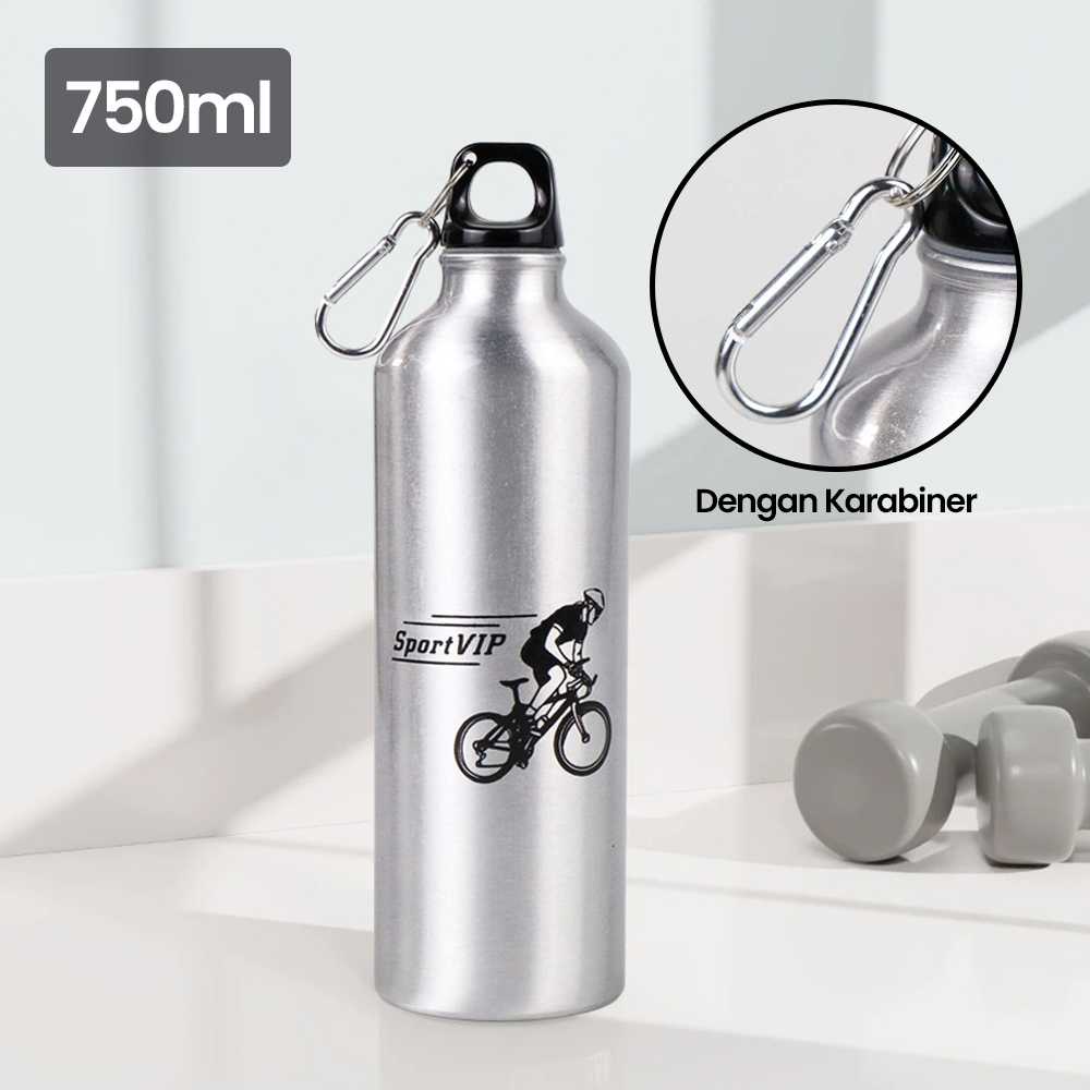 (BISA COD) FTIHSHP  Botol Minum Olahraga Aluminium 750ml Dengan Karabiner - H2GO