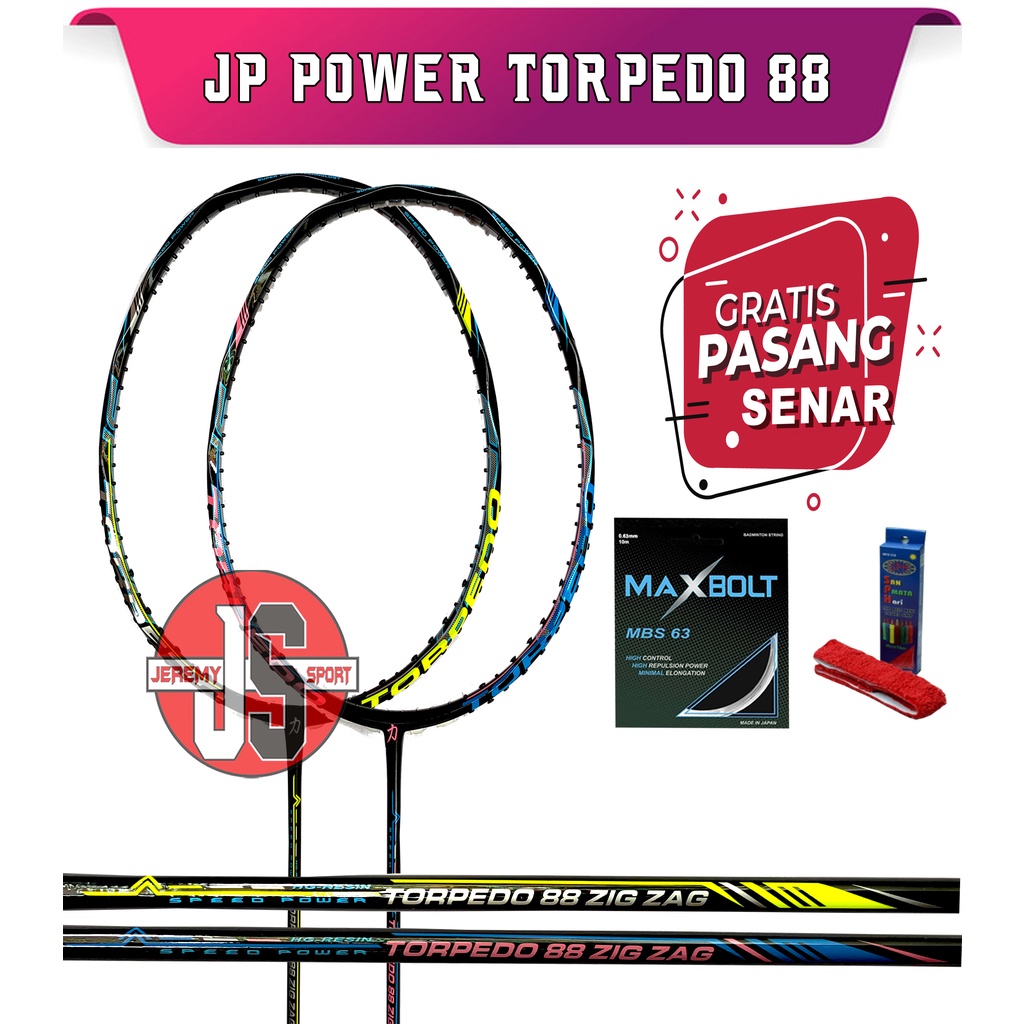 Raket Badminton Bulutangkis JP Power Torpedo 88 Zig Zag Original 35 LBS