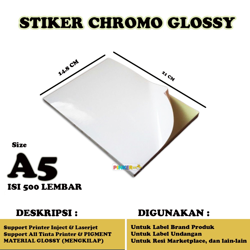 

Sticker Glossy A5 isi 500 lembar / Stiker Cromo A5