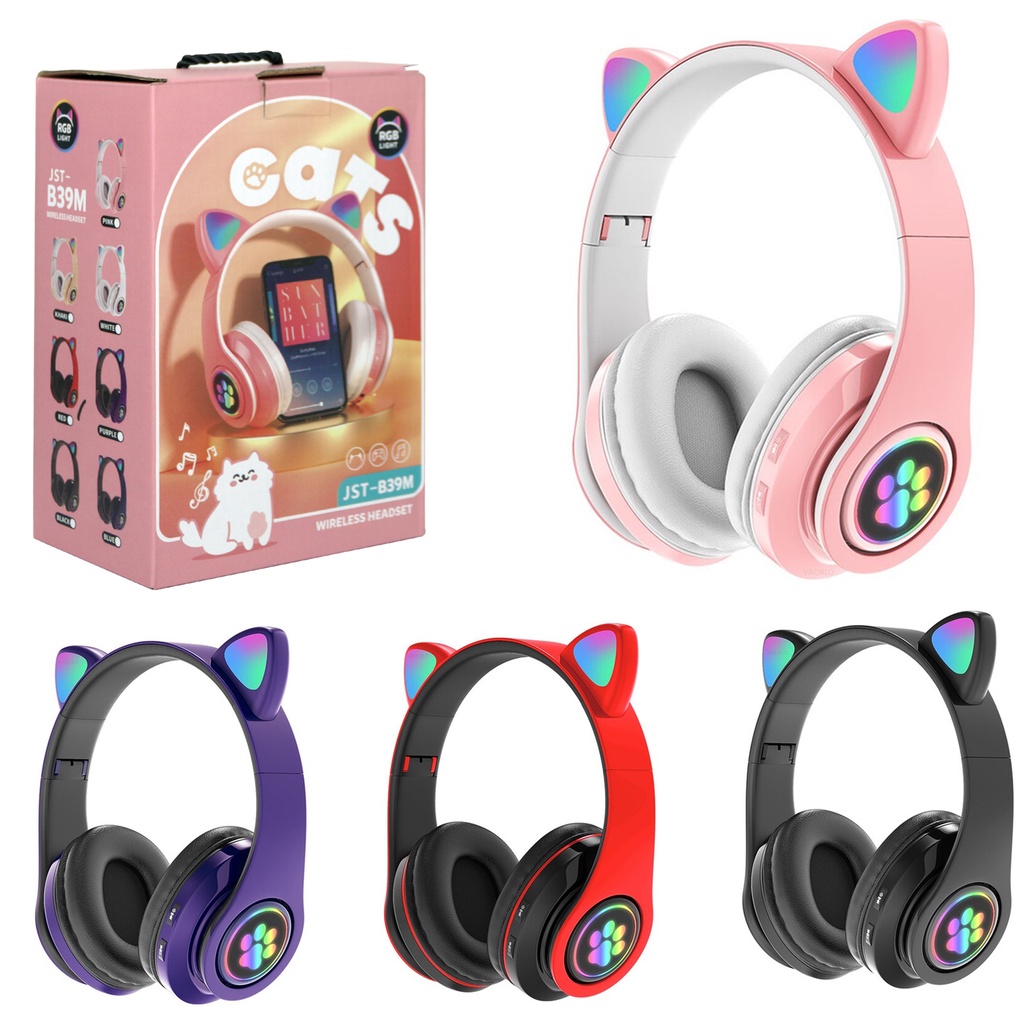 Headset Include Mic Motif Kuping Kucing Bando Model Telinga Cat Ear Headphone / Headphone Bluetooth LED On-Ear Bass